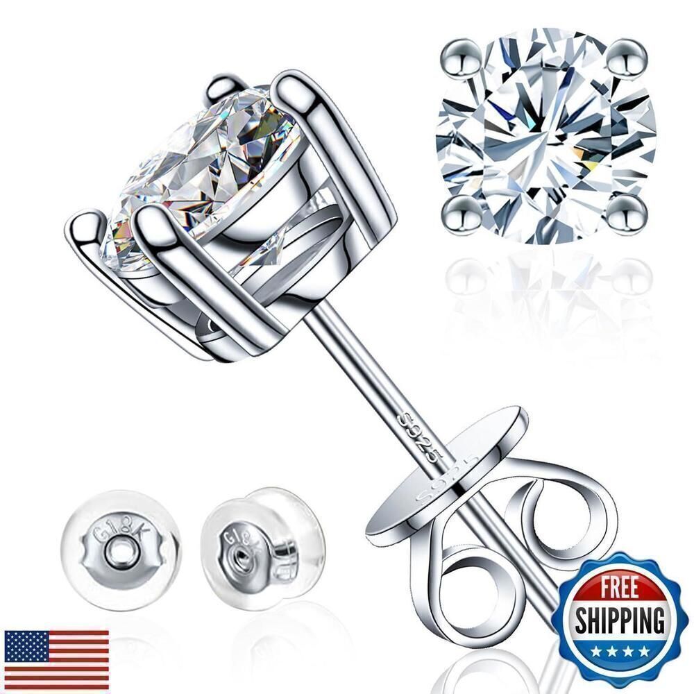 Moissanite Stud Earrings for Men and Women, 2CT D Color New